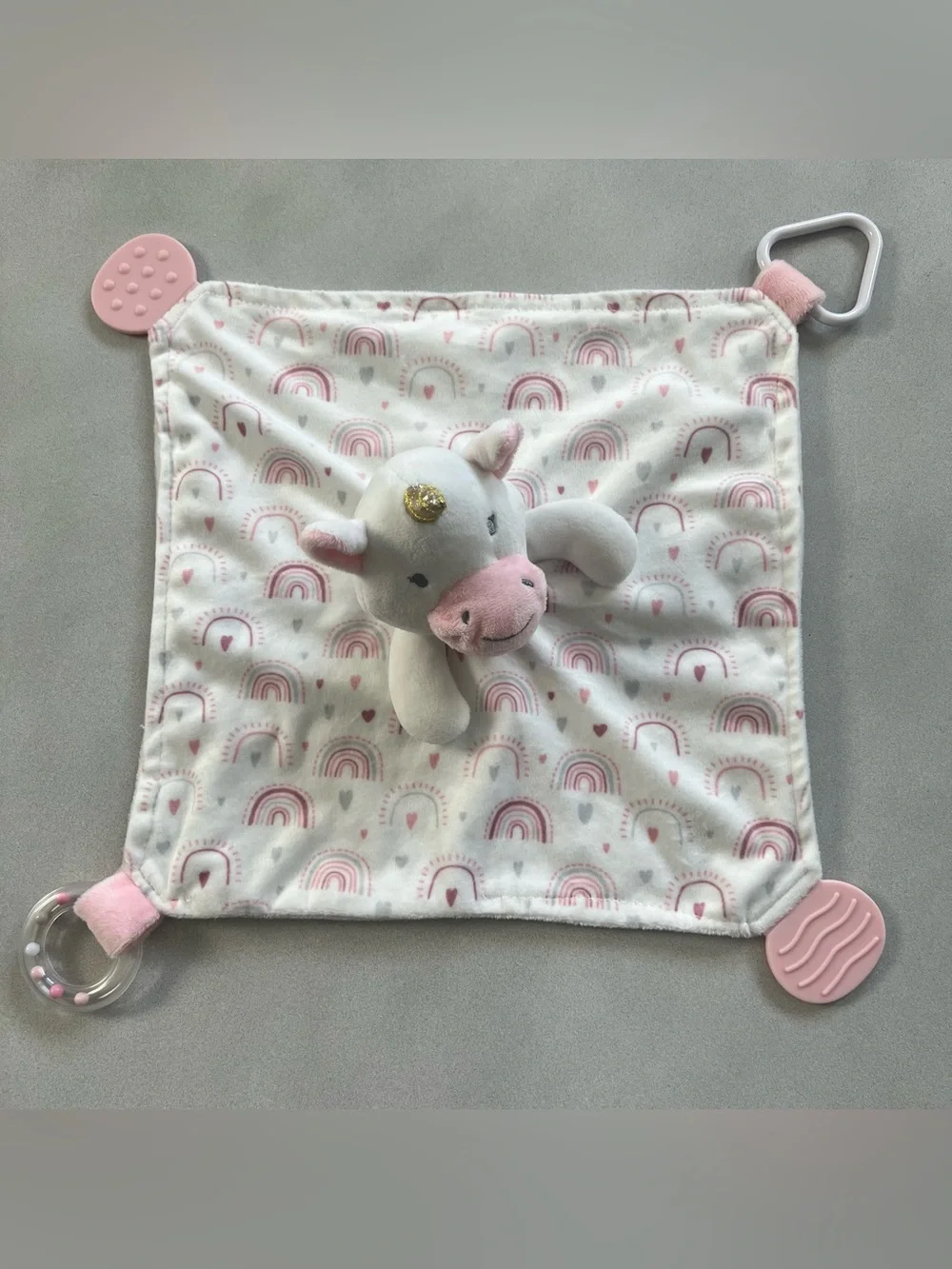 Unicorn Security Blanket Teether Lovey Rattle Rainbows Pink Clean Soft